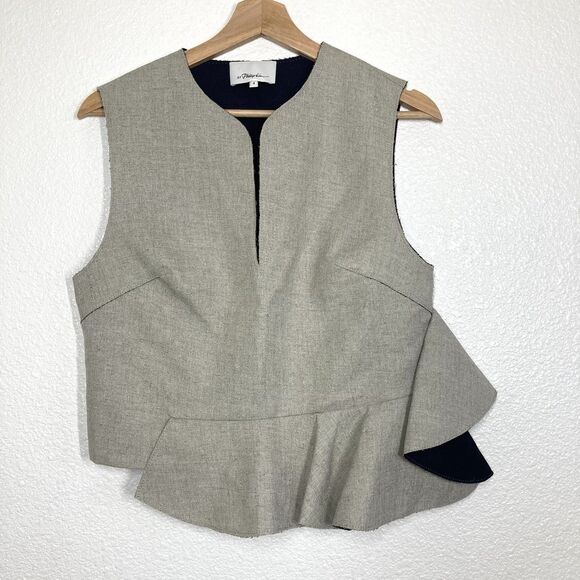 3.1 Phillip Lim Top Womens 4 Gray Peplum Sleeveless Modern Blouse Asymmetrical - Picture 1 of 16